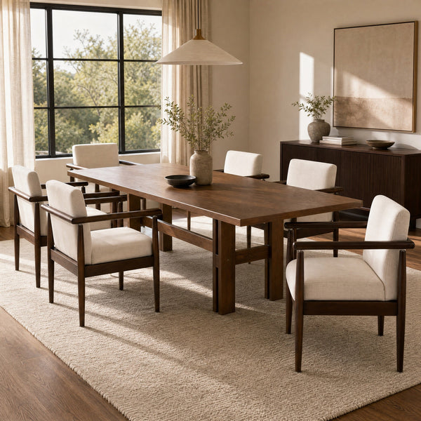 7-Piece Dining Table Set, Mid-Century Rubber Wood, photo 2 of 10
