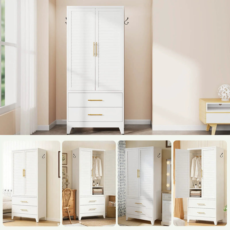 White Metal Wardrobe Closet with 2 Doors and Drawers by HouseOfZazla