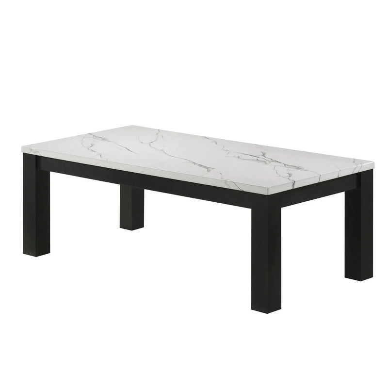 Modern 3 Piece Living Room Table Set With Faux Marble Top Wooden - Black / White by HouseOfZazla
