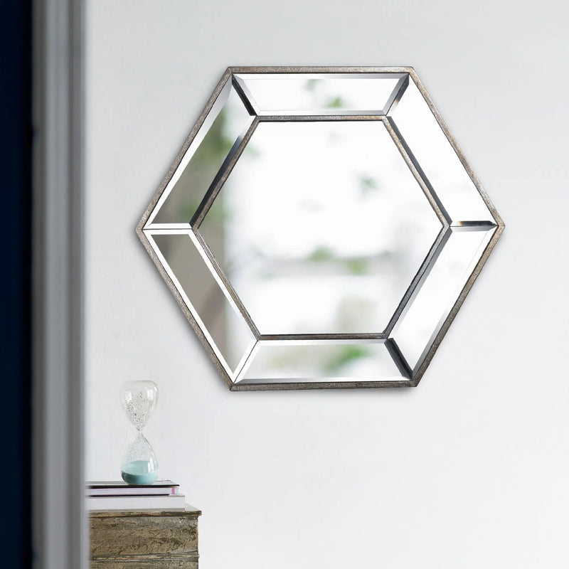 Hexagon Wall Mirror With Contemporary Glass Design, Home Decor Accent Mirror For Living Room, Entryway, Bedroom by HouseOfZazla