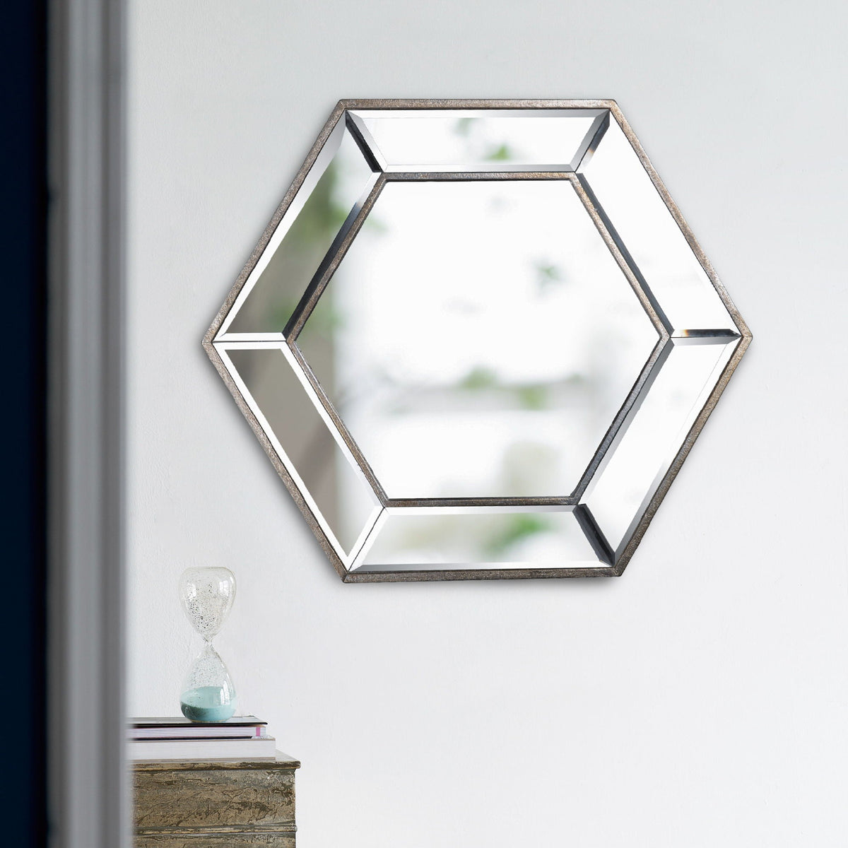 Pearl Silver Hexagon Wall Mirror with Contemporary Glass Design - Pearl Silver, photo 9 of 12