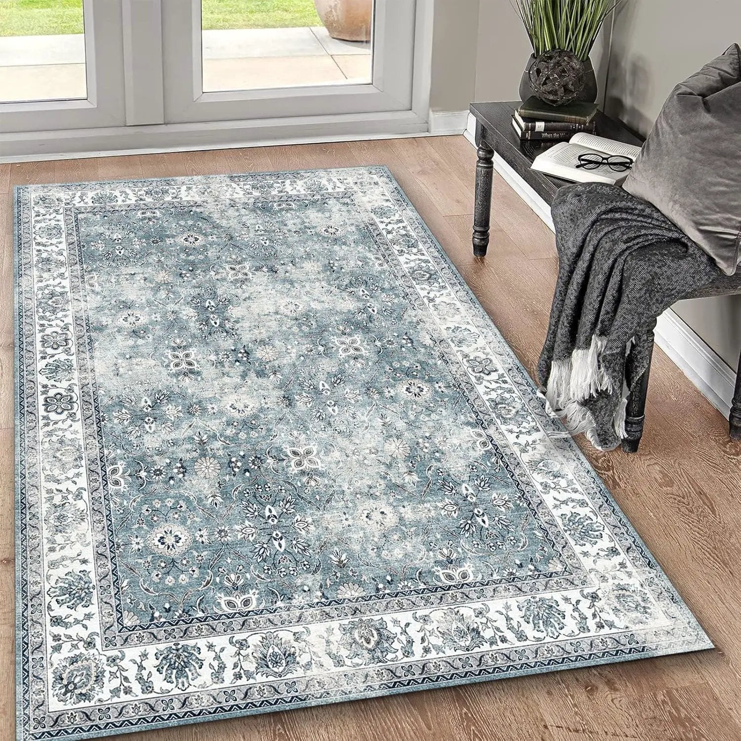 Toucan - 5' X 7' Washable Non - Slip Area Rug, Elegant Design - Silver by HouseOfZazla