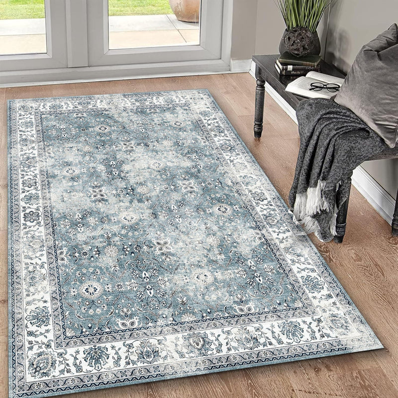 Toucan - 5' X 7' Washable Non - Slip Area Rug, Elegant Design - Silver by HouseOfZazla