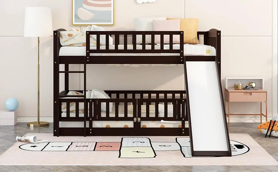 Low Bunk Bed With Slide, Fence And Ladder by Unique Piece Furniture