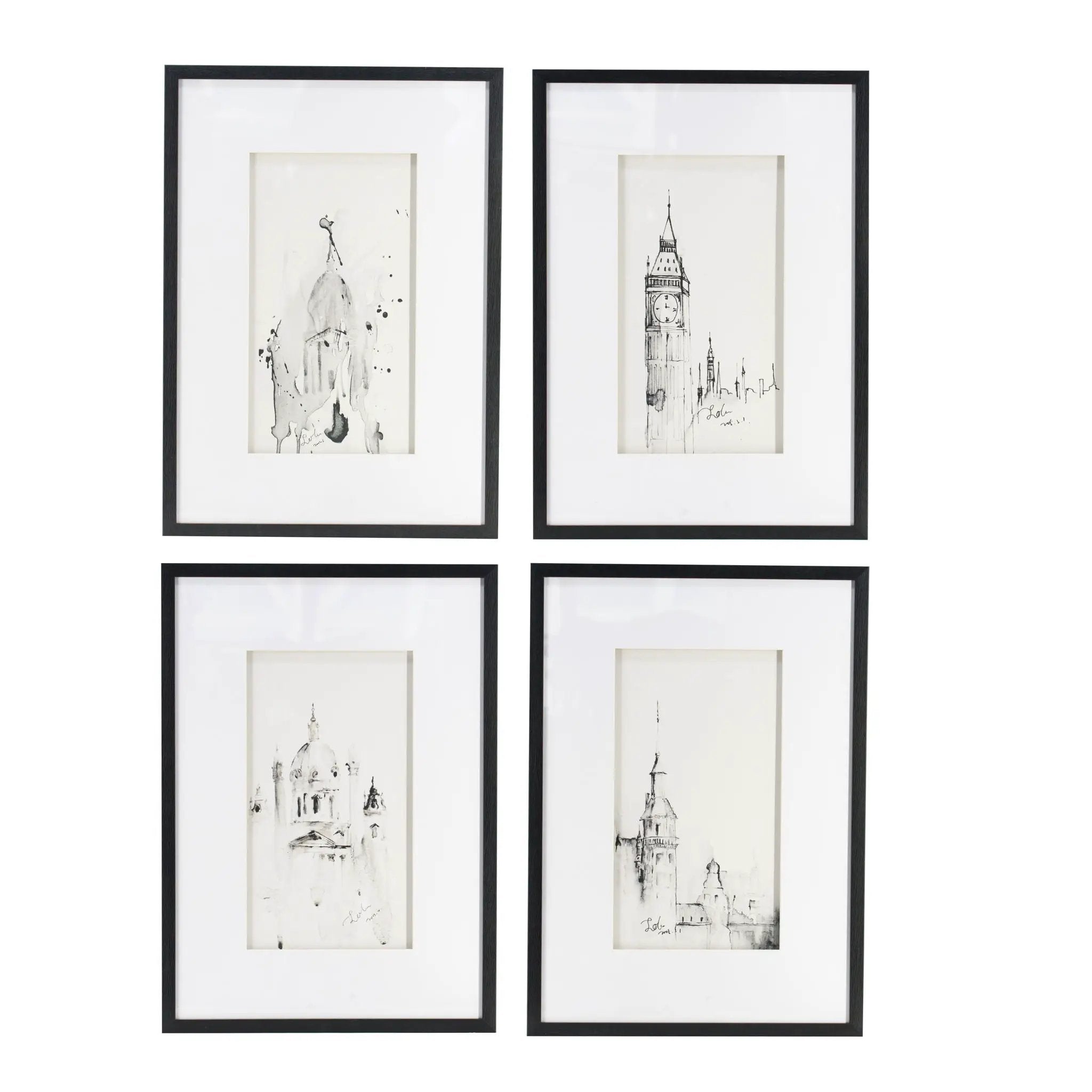 Architecture Wall Art Prints, Home Decor Art For Living Room Dining Room Entryway (Set of 4) - White / Black by HouseOfZazla
