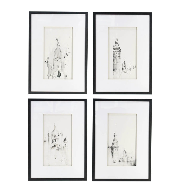Architecture Wall Art Prints, Home Decor Art For Living Room Dining Room Entryway (Set of 4) - White / Black by HouseOfZazla