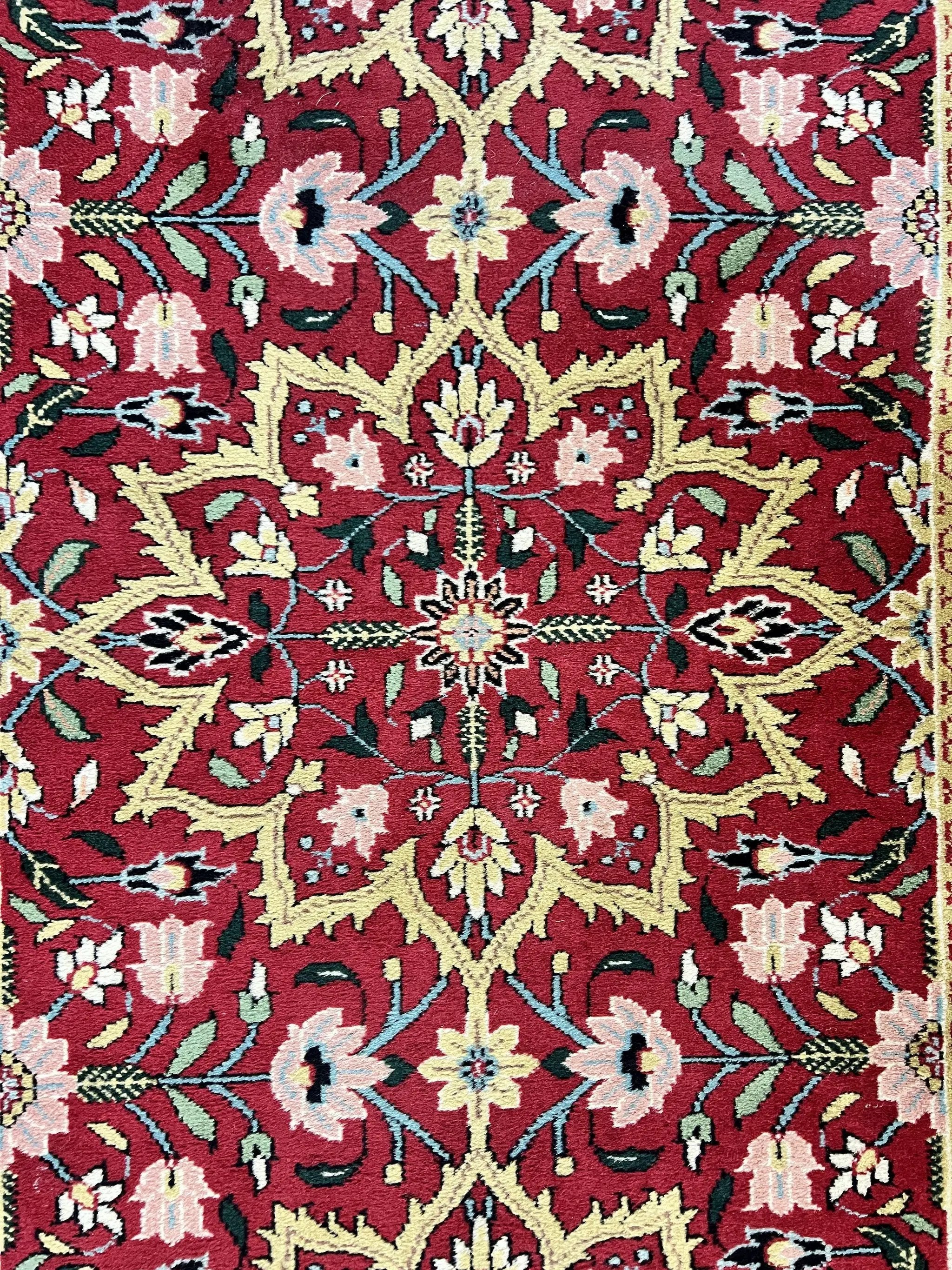 Indo Persian Runner Rug 2.6 x 10, Floral Hand Knotted Wool Hallway Rug, Red by Jewel Rugs