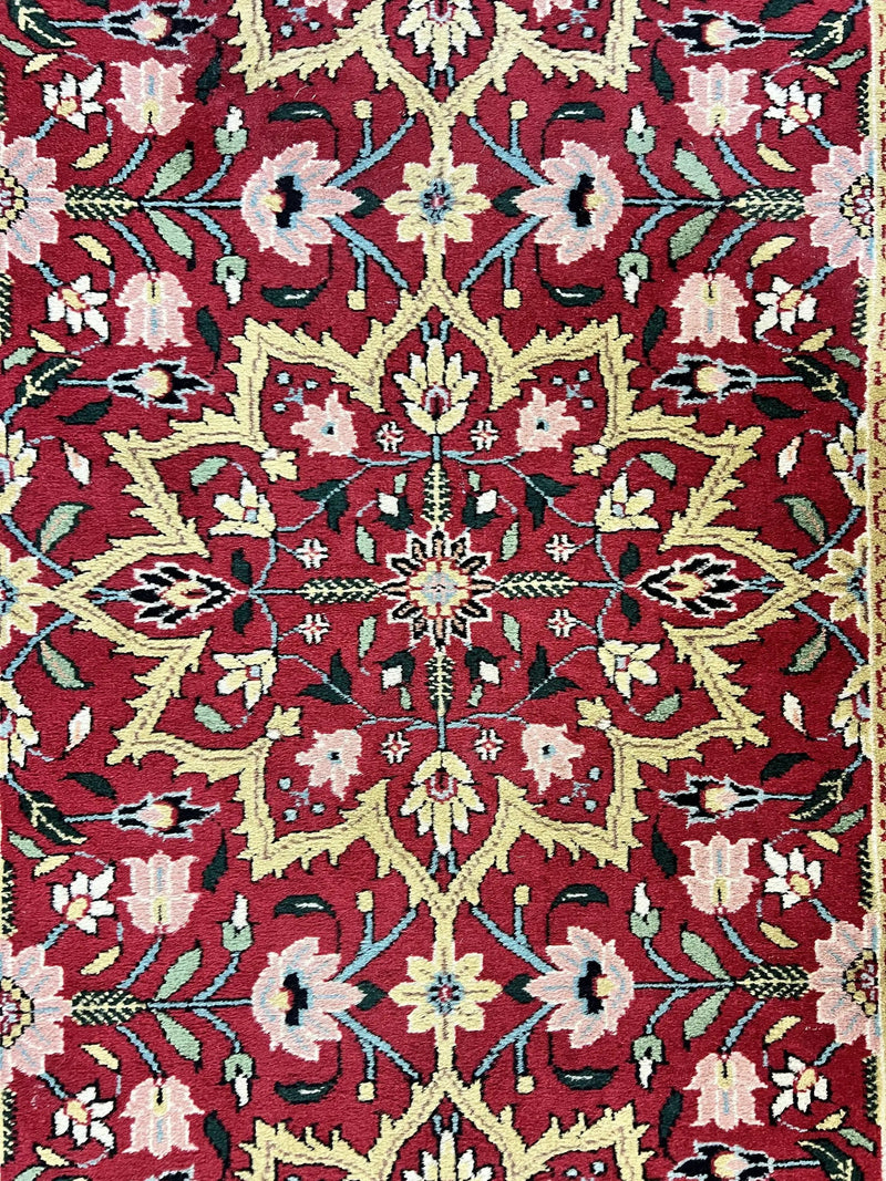 Indo Persian Runner Rug 2.6 x 10, Floral Hand Knotted Wool Hallway Rug, Red by Jewel Rugs