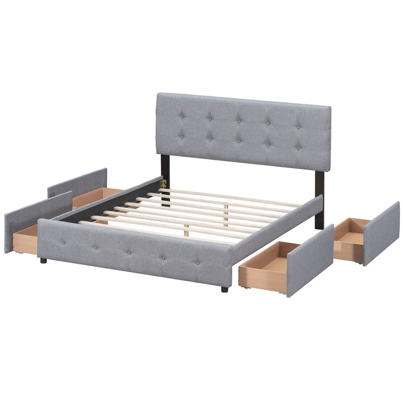 Upholstered Platform Bed With Classic Headboard And Drawers, No Box Spring Needed by HouseOfZazla