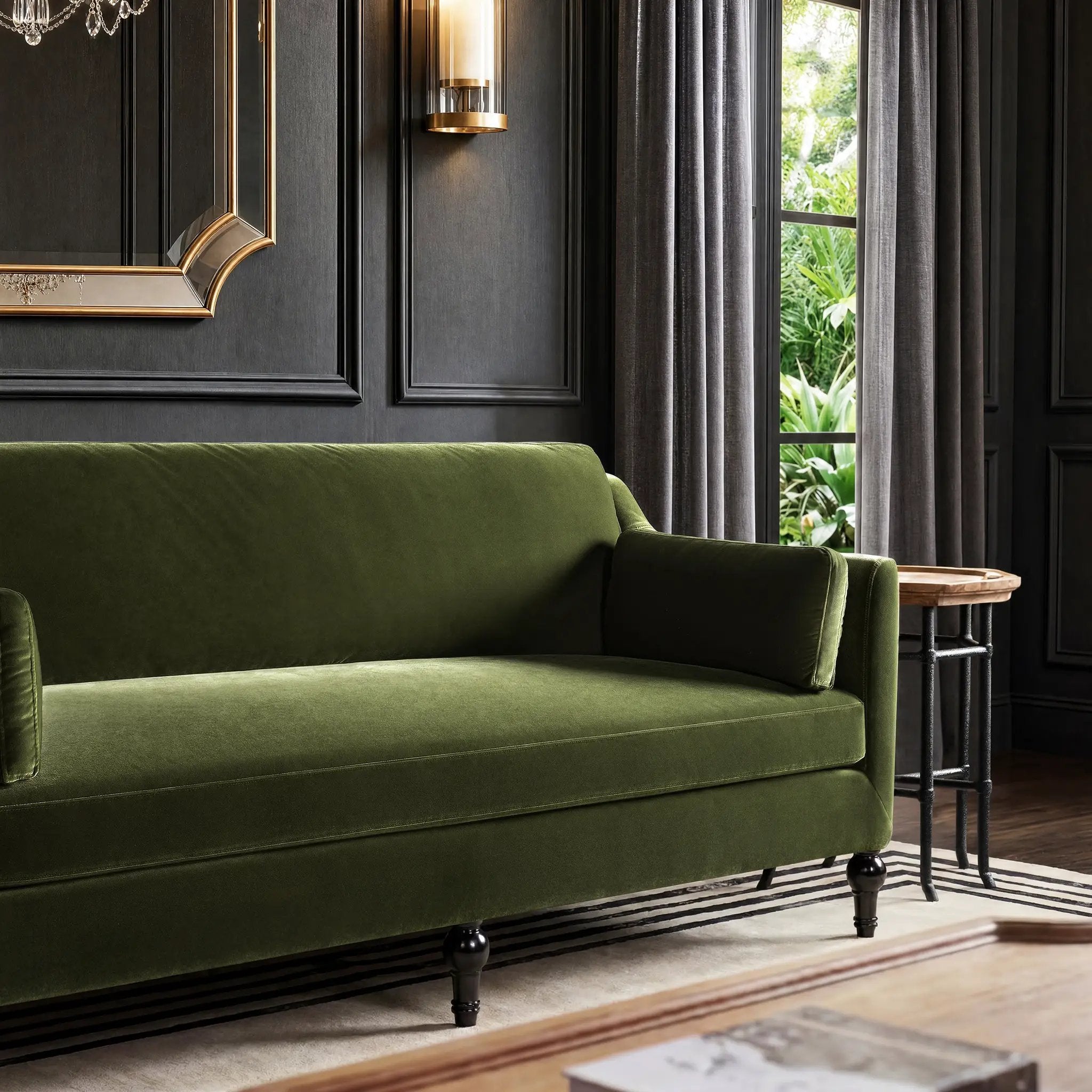 Josephine 84.5" Upholstered Modern Sofa, Olive by HouseOfZazla