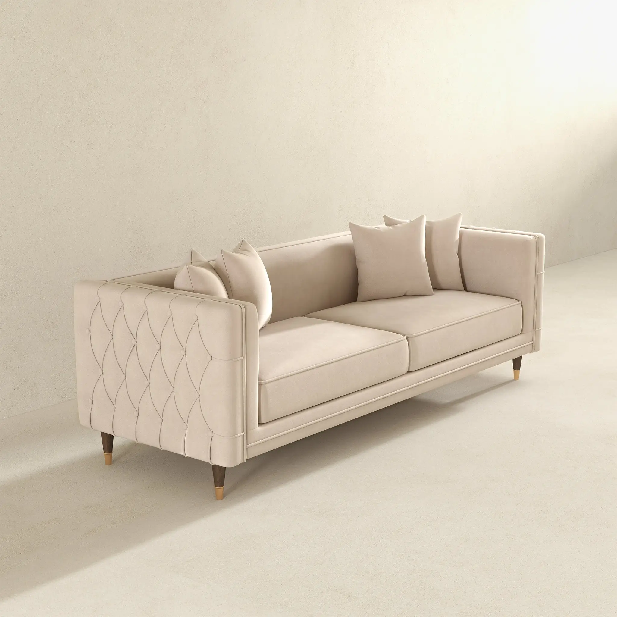 Edward Sofa (Light Cream Velvet) by HouseOfZazla