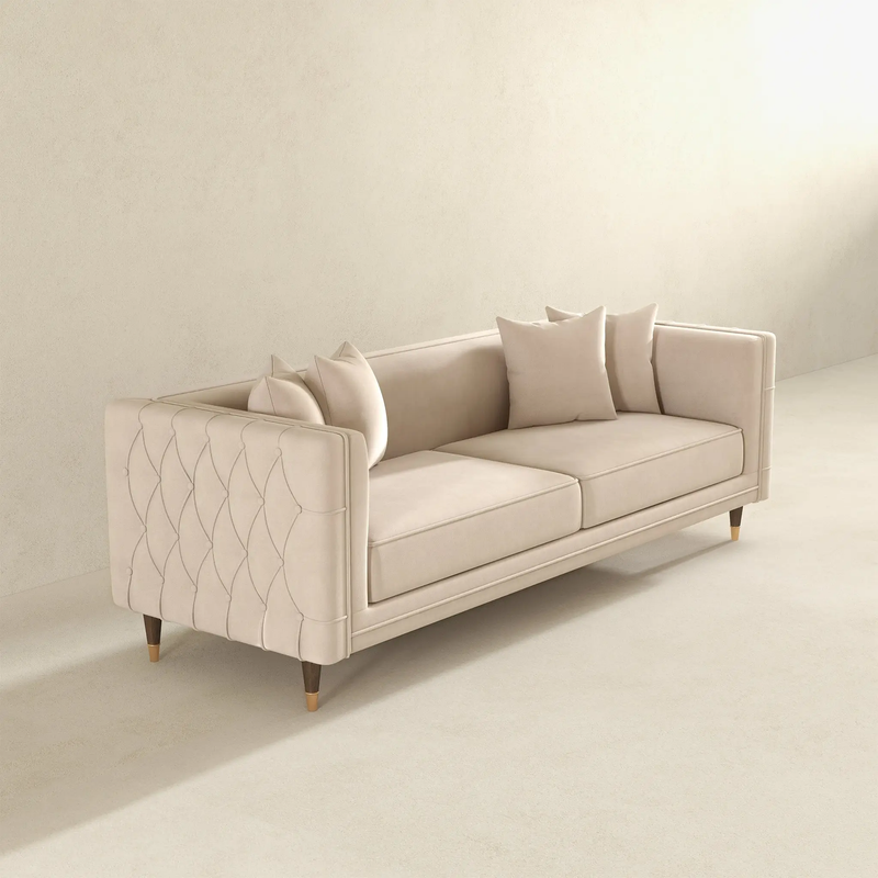 Edward Sofa (Light Cream Velvet) by HouseOfZazla