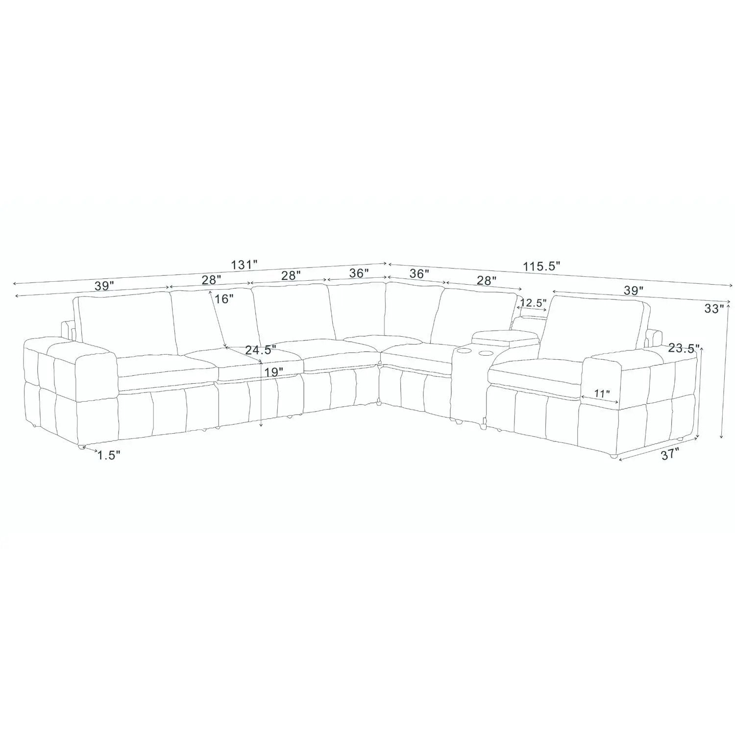 Upholstered Large Arms Sectional With Recliner Seats by Unique Piece Furniture