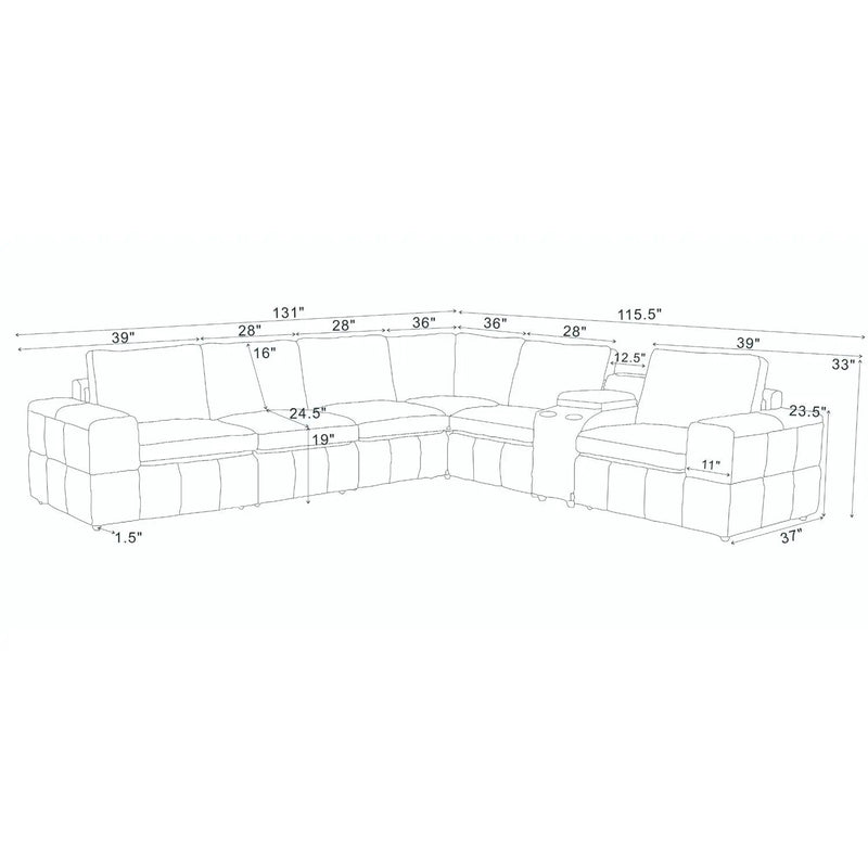 Upholstered Large Arms Sectional With Recliner Seats by Unique Piece Furniture