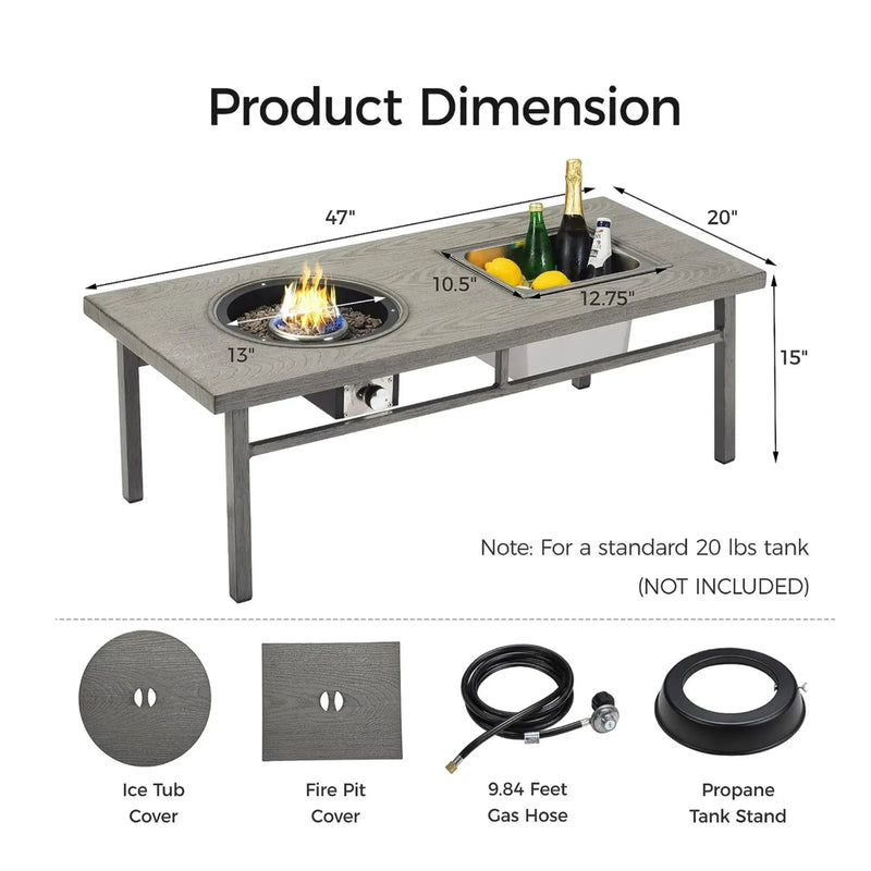 3 In 1 Outdoor Propane Fire Pit Table 50, 000 BTU With Ice Bucket - Gray by HouseOfZazla