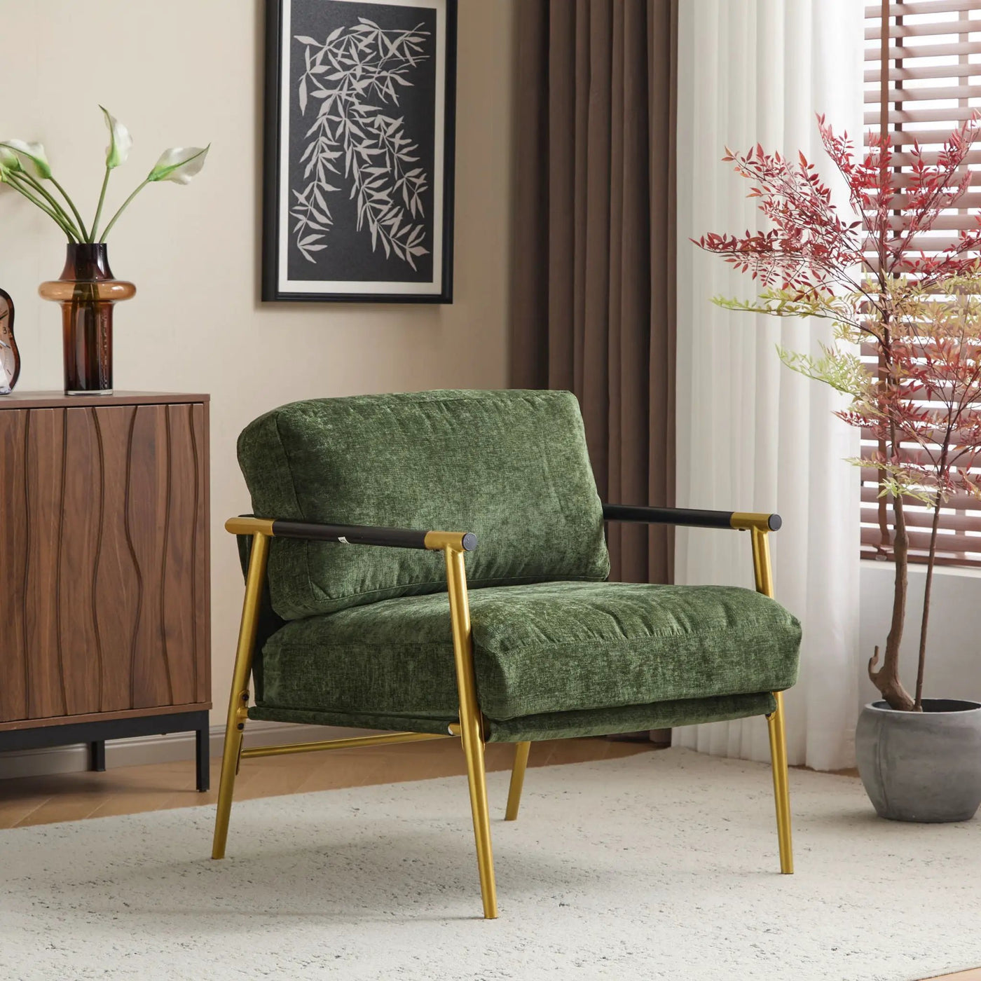 Modern Accent Chair With Plush Cushions and Wooden Armrests by HouseOfZazla