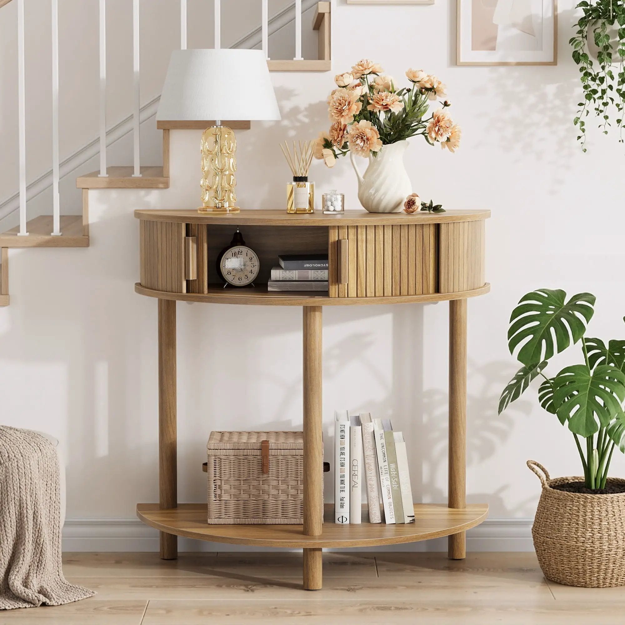 Half Moon Console Table For Living Room - Walnut by HouseOfZazla