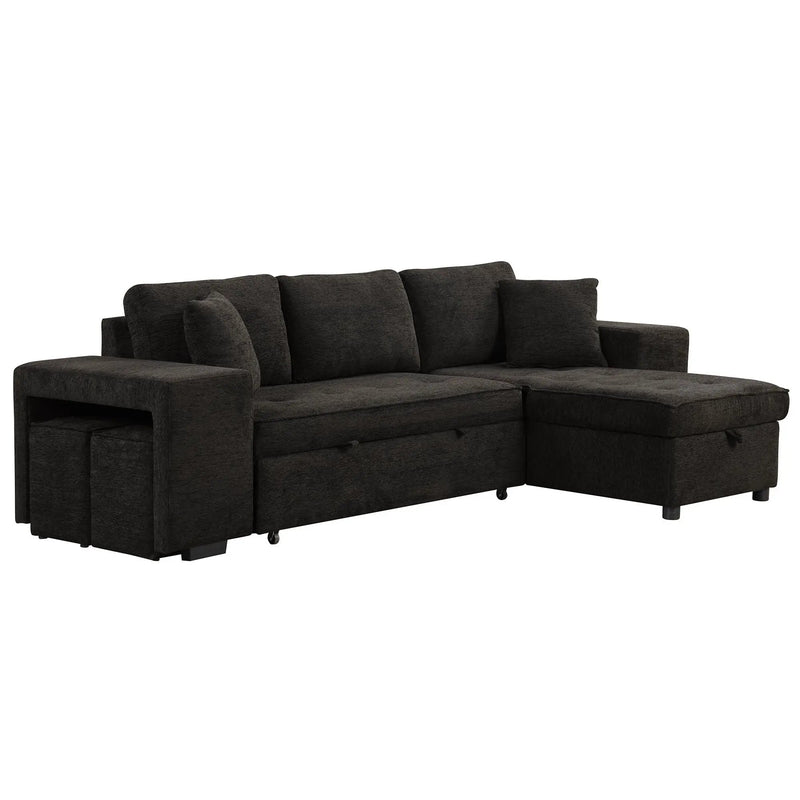 Modern L-Shape 3 Seat Reversible Sectional Couch, Pull Out Sleeper Sofa With Storage Chaise And 2 Stools For Living Room Furniture Set by HouseOfZazla