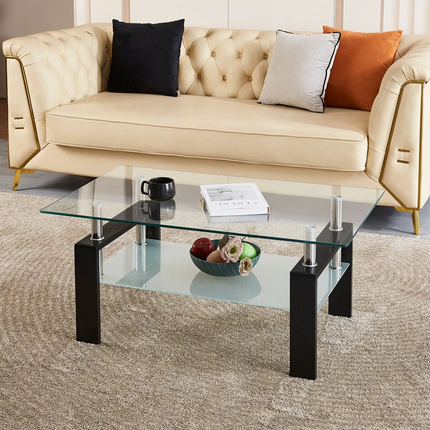 Luxury Modern Tempered Glass Coffee Table with 2 Layers by HouseOfZazla