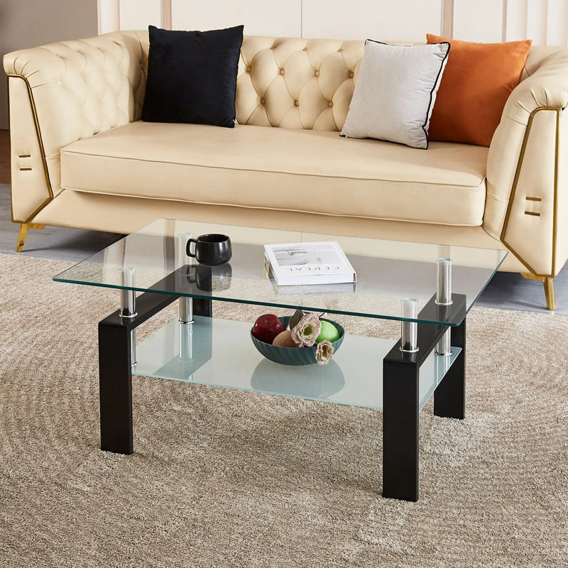 Luxury Modern Tempered Glass Coffee Table with 2 Layers by HouseOfZazla