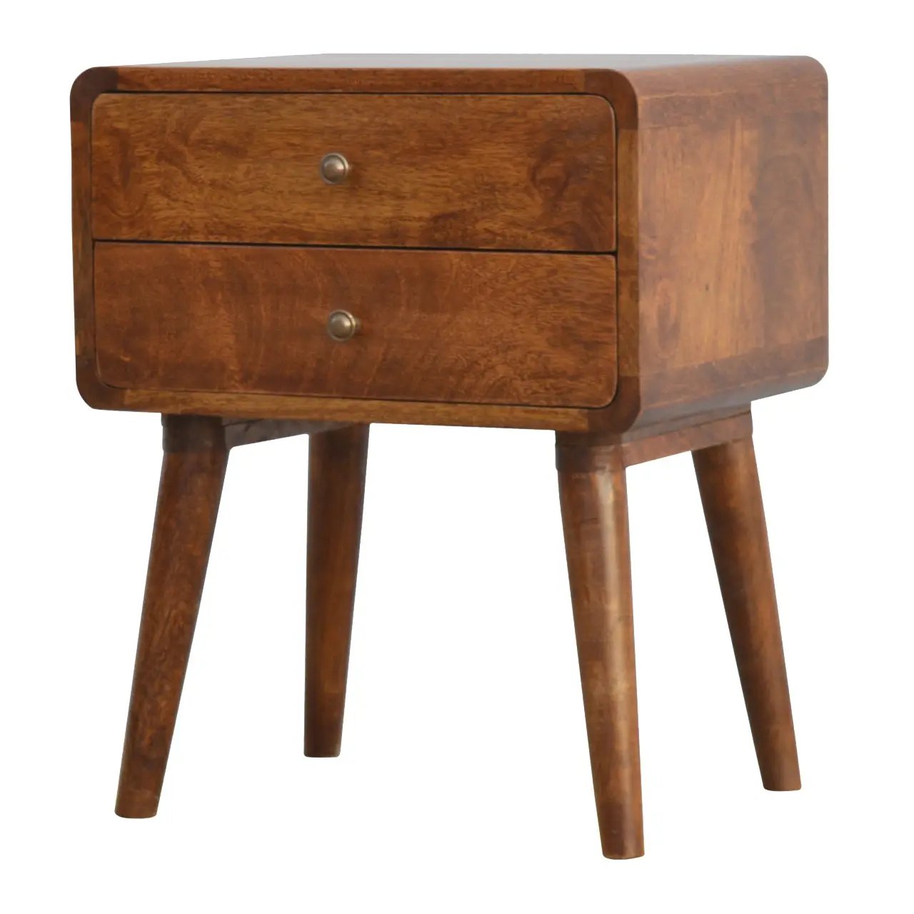 Solid Wood Curved Nightstand, 2-Drawers, Chestnut by HouseOfZazla