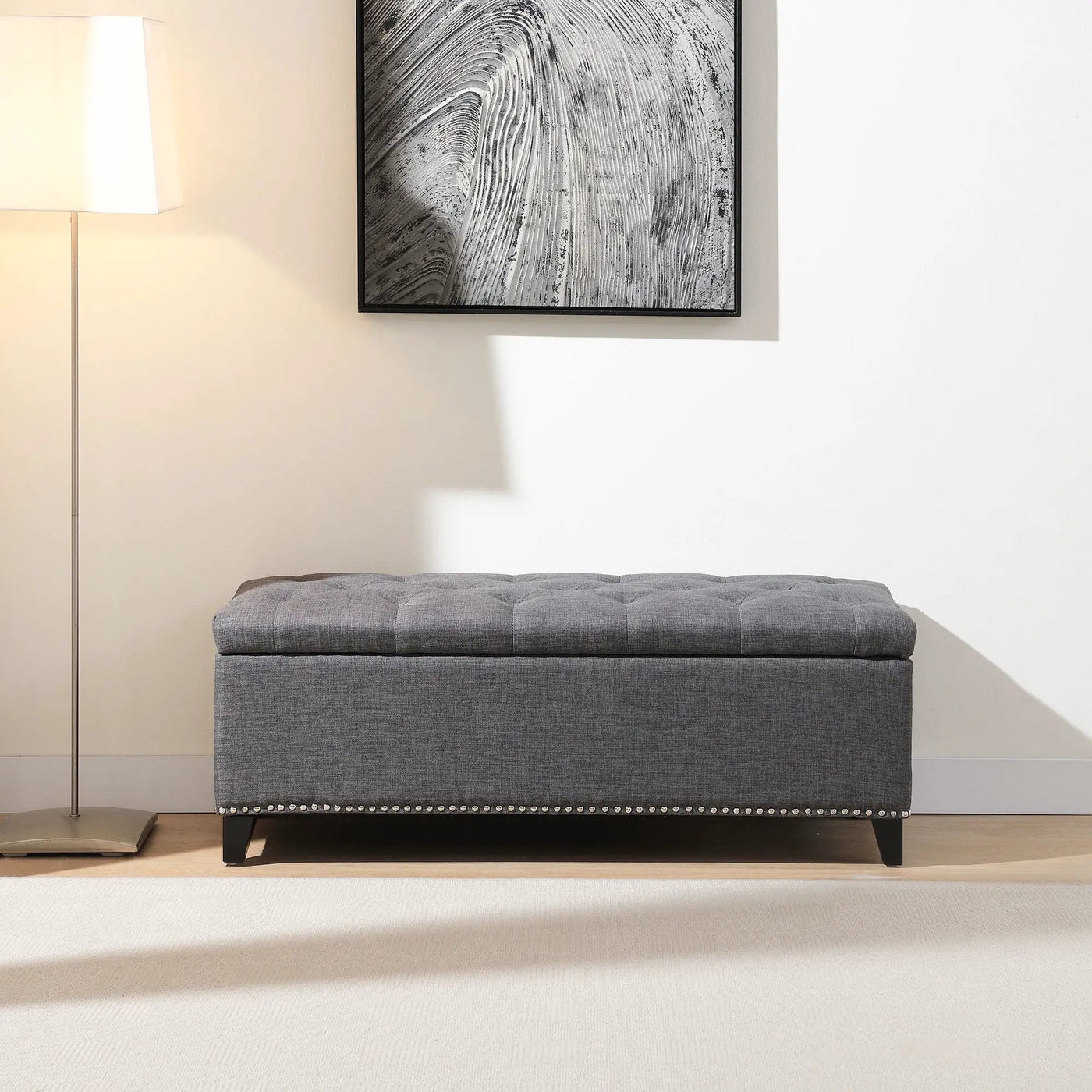 Button-Tufted Storage Ottoman With Safety Close Hinge by HouseOfZazla
