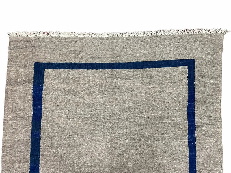 Geometric Turkish Kilim Rug 5' 7" x 7' 9", Flatweave Carpet, Minimal Design, Anatolian Carpet, Gray, Geometric, Dark Blue, Hand-Knotted, New by Jewel Rugs