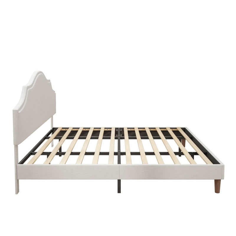 King Size, Upholstered Platform Bed Frame With Adjustable Headboard, No Box Spring Needed - White by HouseOfZazla
