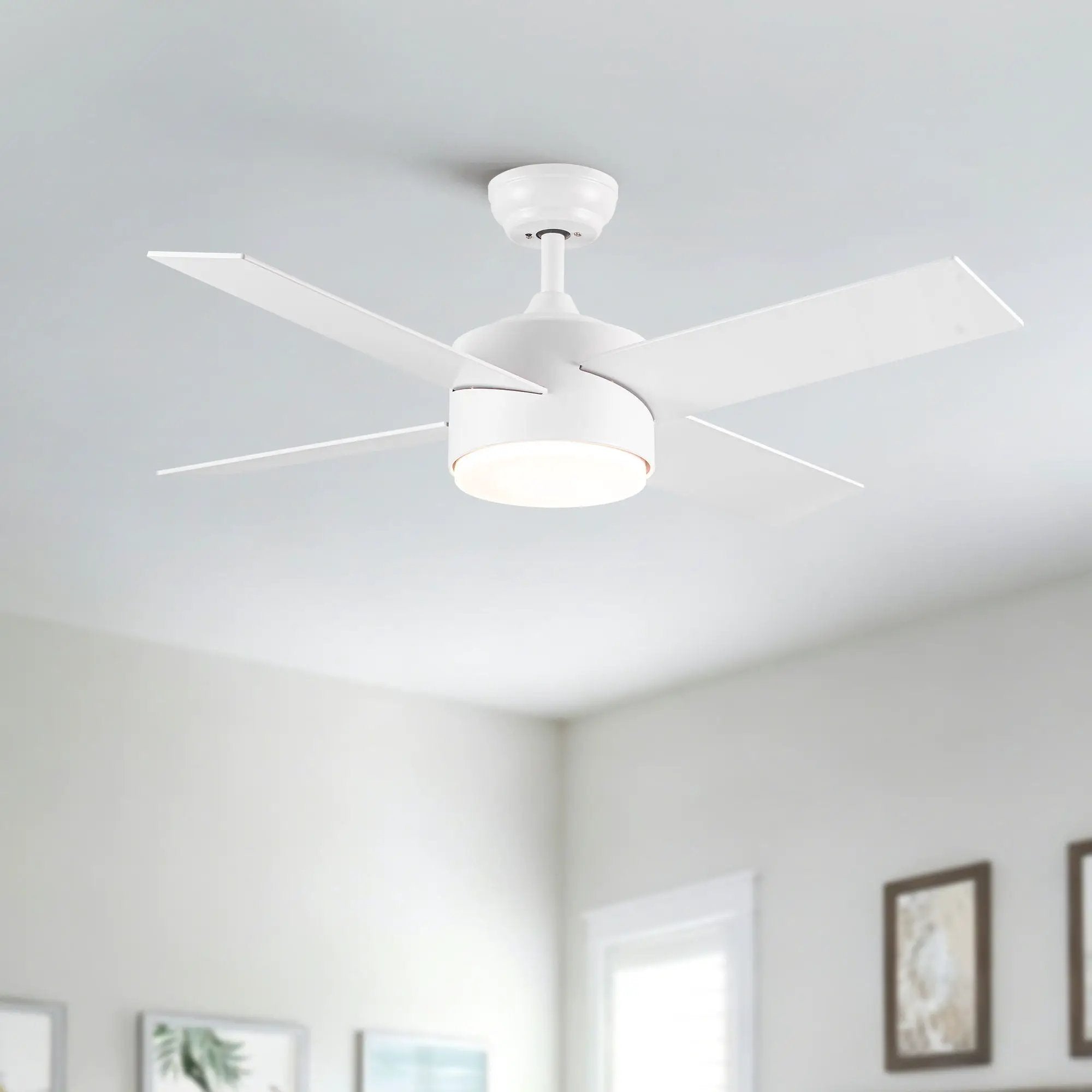 Ceiling Fan With Remote Control, Reversible DC Motor, 6 Speeds, 3 Dimmable LED, Quiet Timer For Indoor - White by HouseOfZazla