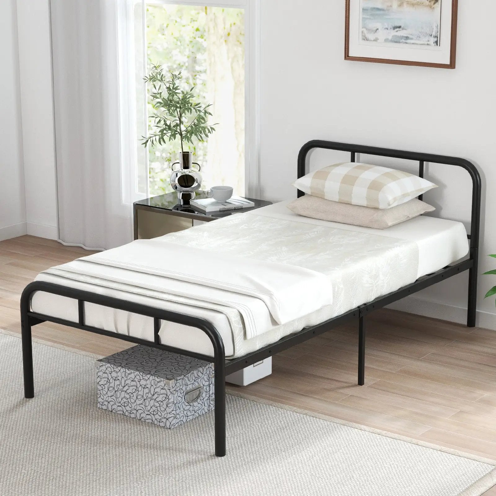 Modern Metal Platform Bed with Headboard and Footboard-Black by DirectDeals