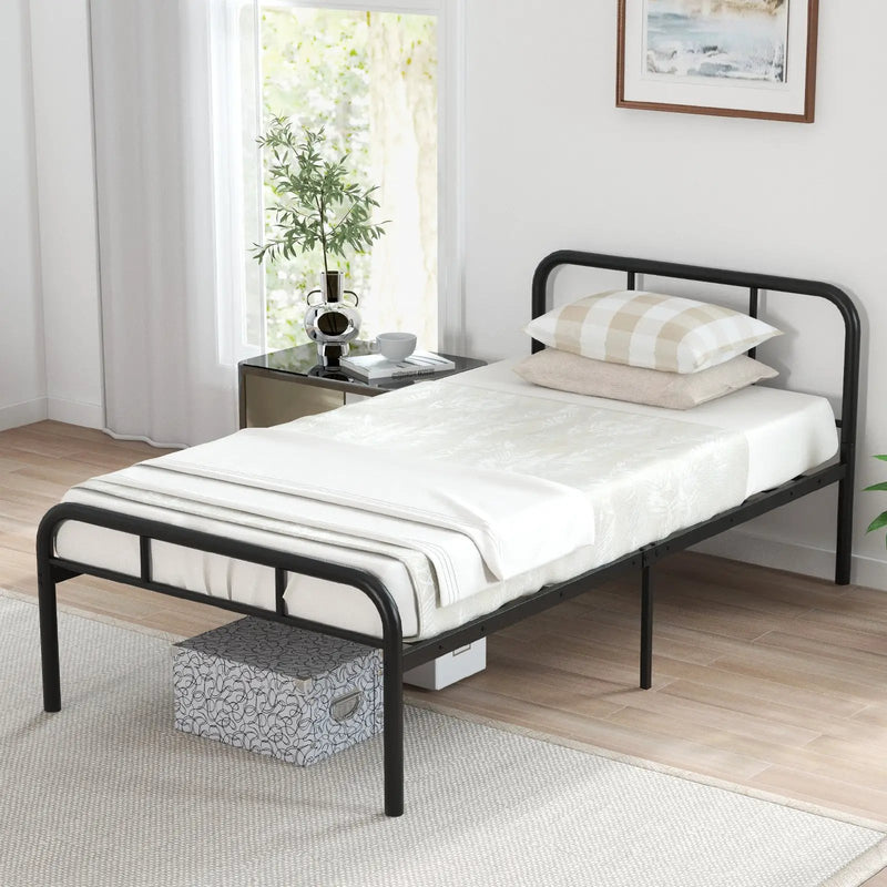 Modern Metal Platform Bed with Headboard and Footboard-Black by DirectDeals