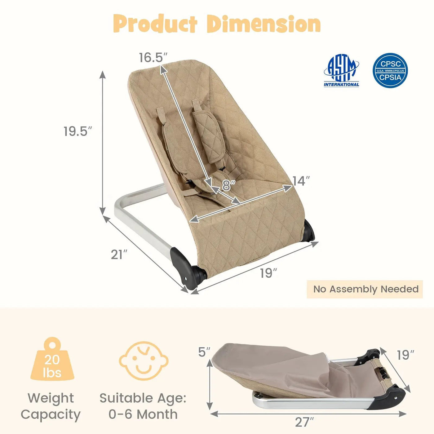 Baby Bouncer Seat with Aluminum and Metal Frame