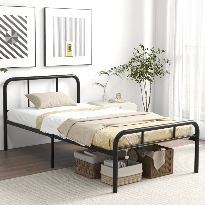 Modern Metal Bed Frame with Curved Headboard and Footboard-Twin Size by DirectDeals