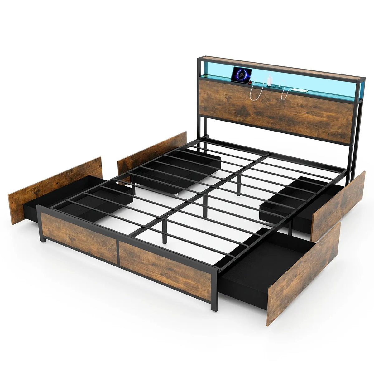 Full/Queen Size Bed Frame with Smart LED Lights and Storage Drawers by DirectDeals