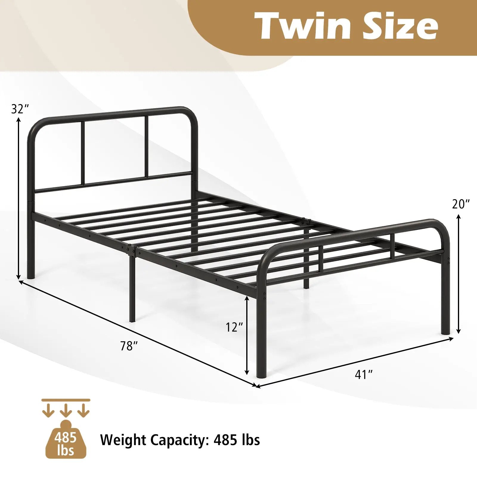 Modern Metal Bed Frame with Curved Headboard and Footboard-Twin Size by DirectDeals