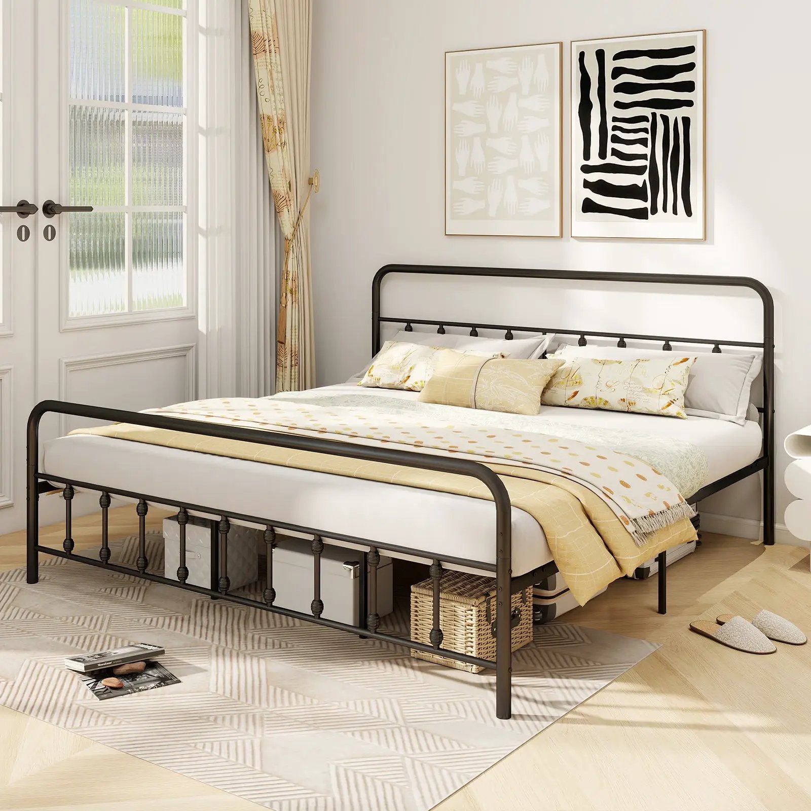 Bed Frame with Headboard and Under Bed Storage Black by DirectDeals