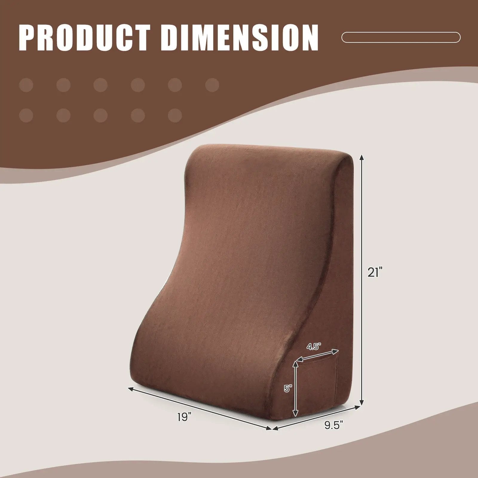 Bed Wedge Pillow with Tablet Pillow Stand and Side Pockets-Brown by DirectDeals