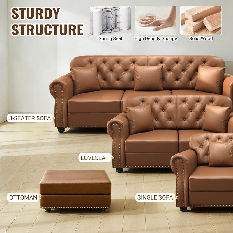 63" Upholstered Faux Leather Sofa with Nailhead Trim by HouseOfZazla