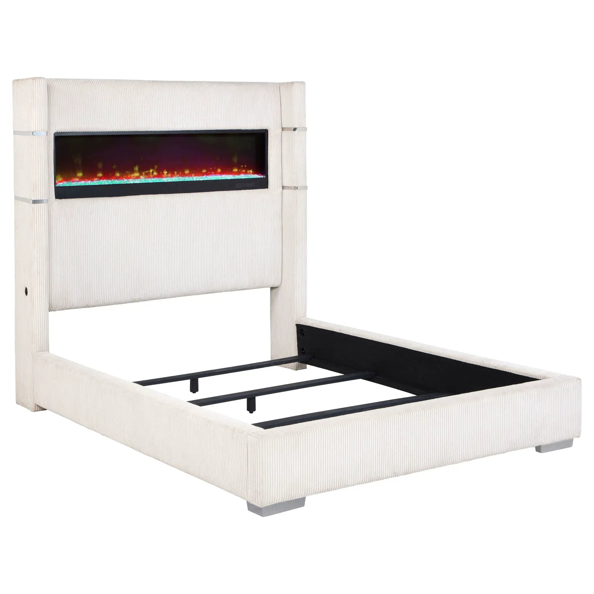 Tisdall Upholstered Queen Flame Visualizer Bed Cream by Unique Piece Furniture