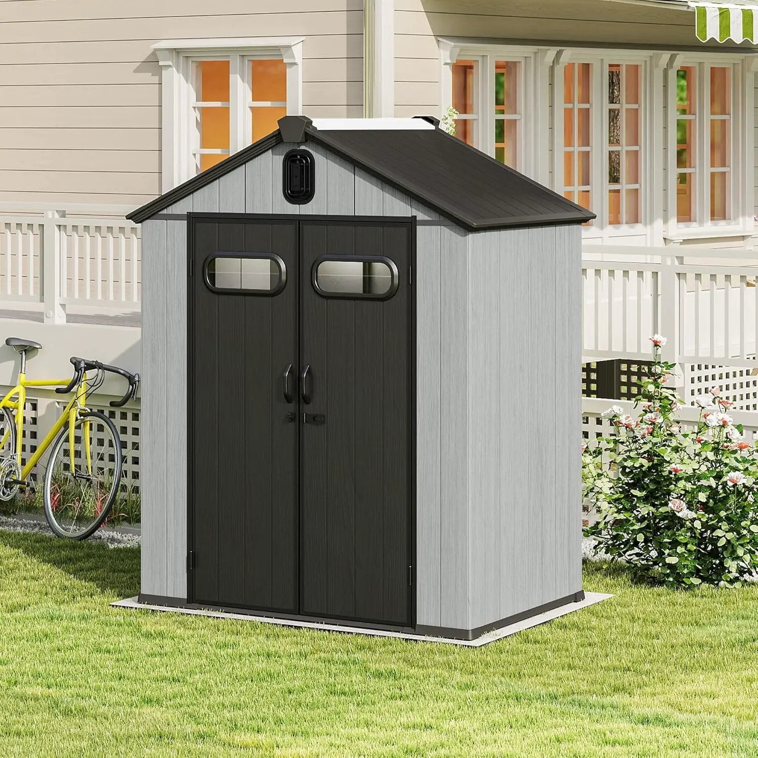 6x4FT Outdoor Resin Storage Shed with Transparent Windows & Louvered Vents by HouseOfZazla