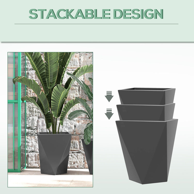 Gray Indoor Outdoor Planters Set of 3 with Drainage Holes, photo 7 of 8