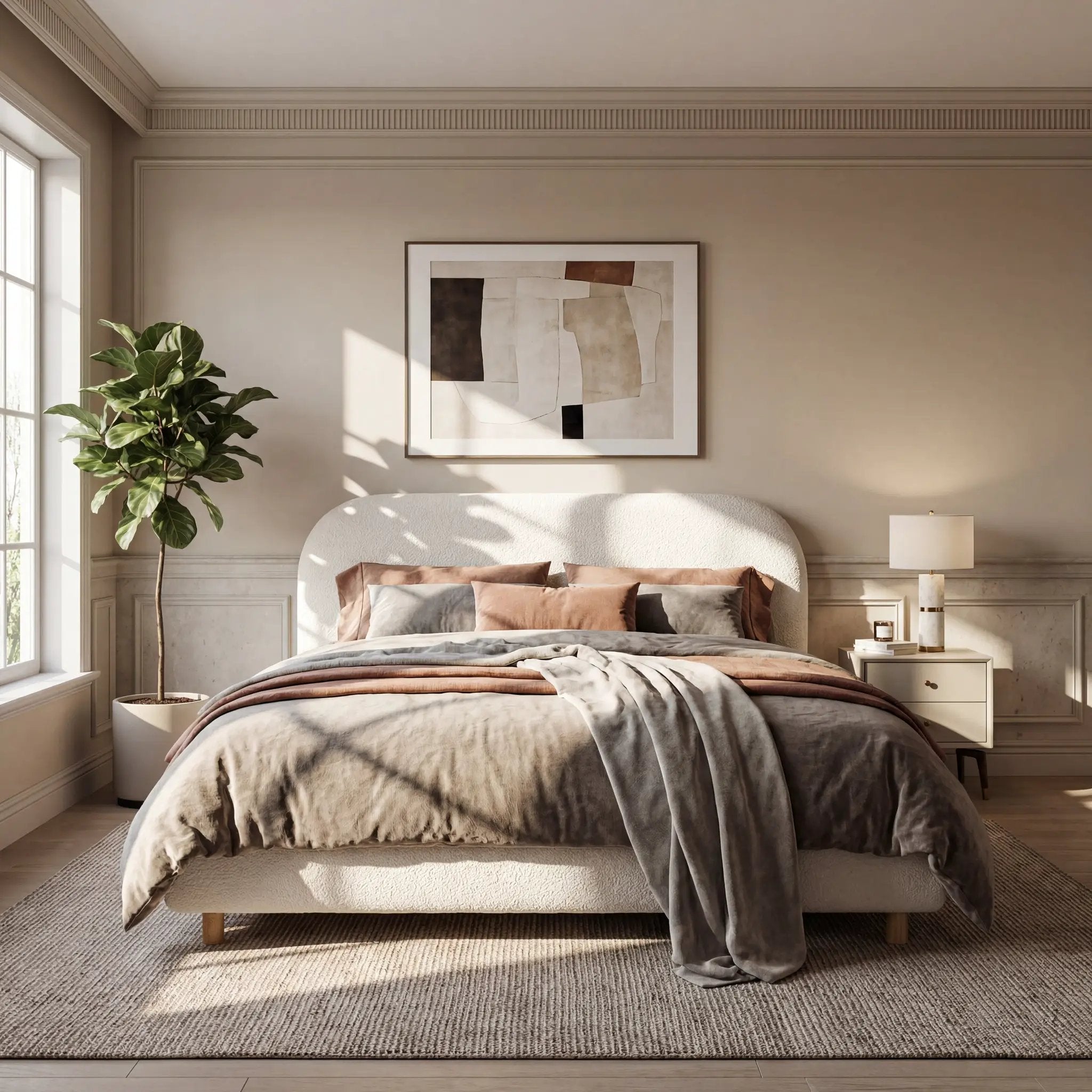 Queen Size Upholstered Bed With Boucle Fabric by HouseOfZazla