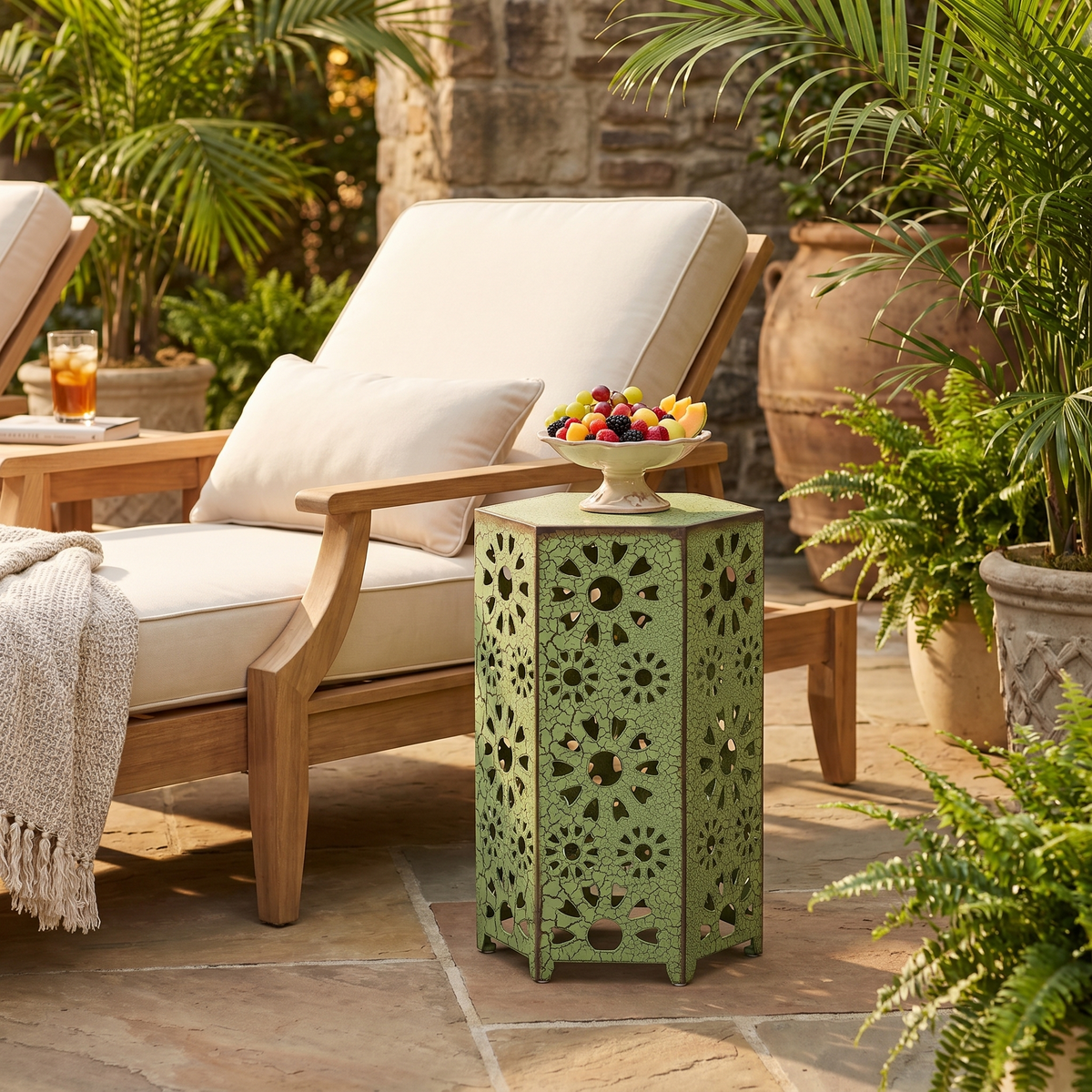 Galore 14" Side Table with Sunburst Cut Out Design - Green or Teal, photo 3 of 10