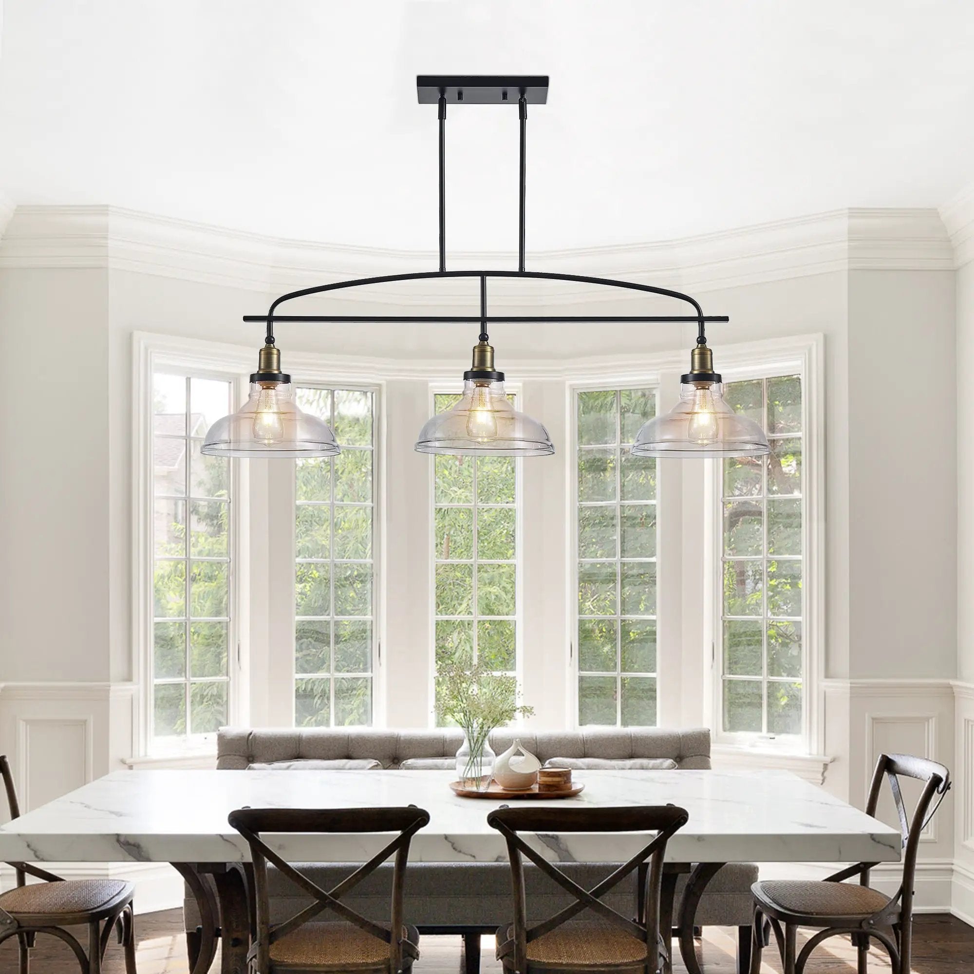 Industrial 3-Light Pendant Chandelier with Clear Glass Shades by HouseOfZazla