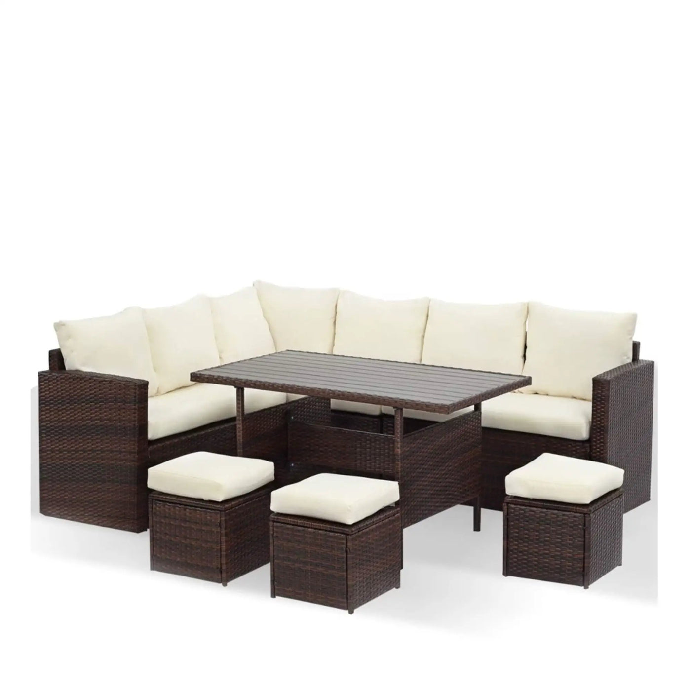 7 Piece Outdoor Dining Set With Cushions, Modular Sectional Sofa And Table by HouseOfZazla