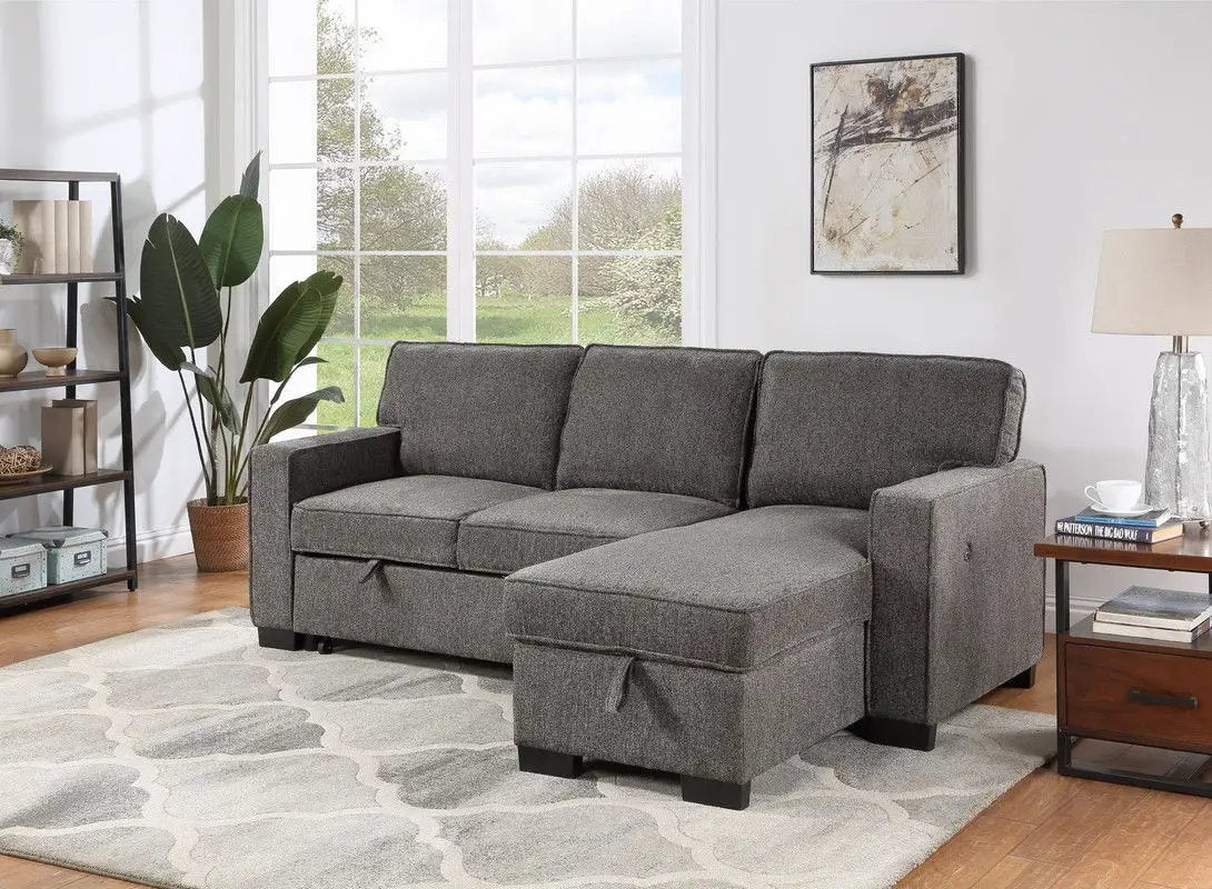 Estelle - Fabric Reversible Sleeper Sectional With Storage Chaise Drop-Down Table 2 Cup Holders And 2 USB Ports by Unique Piece Furniture