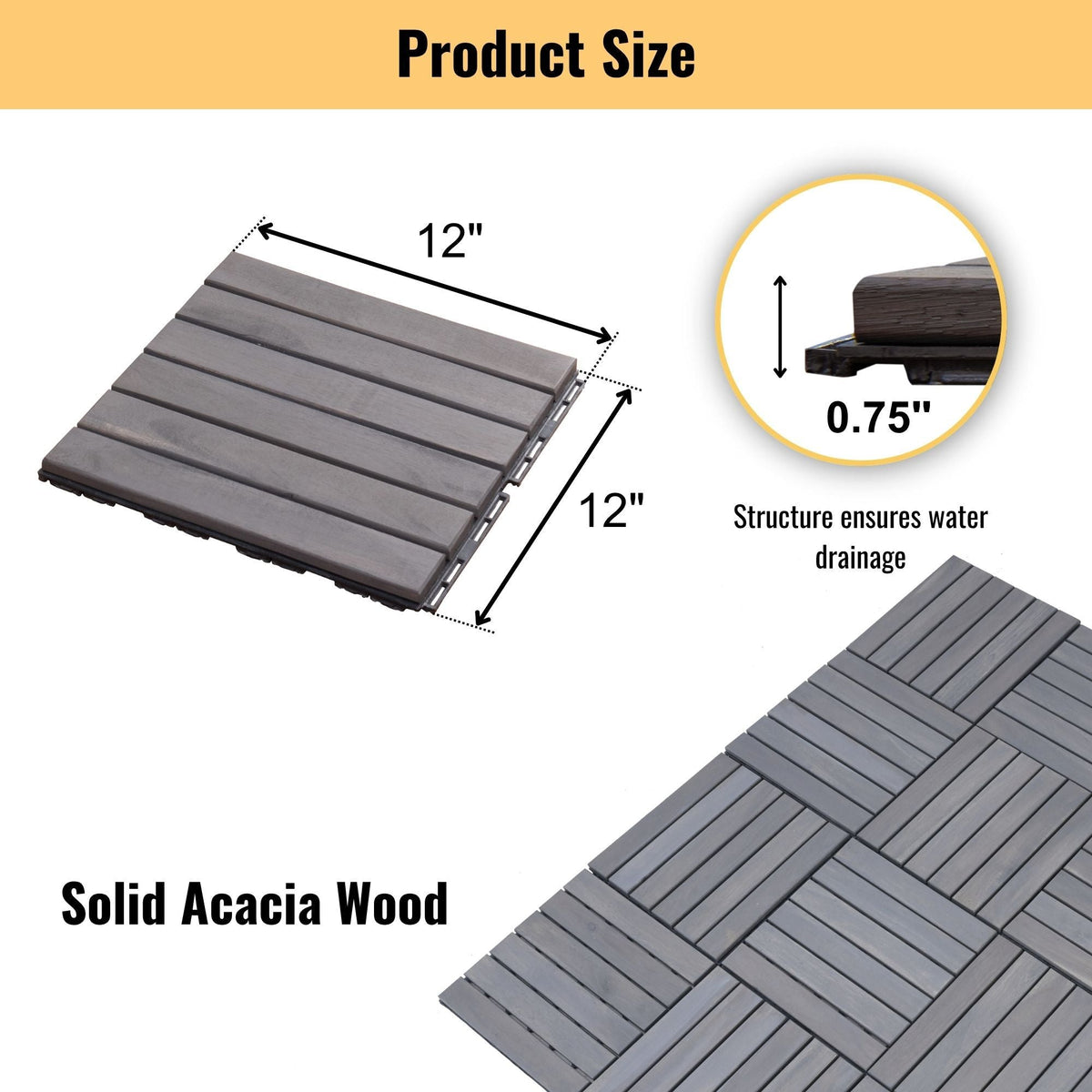 Interlocking Deck Tiles Striped Pattern Waterproof Brown, photo 17 of 19