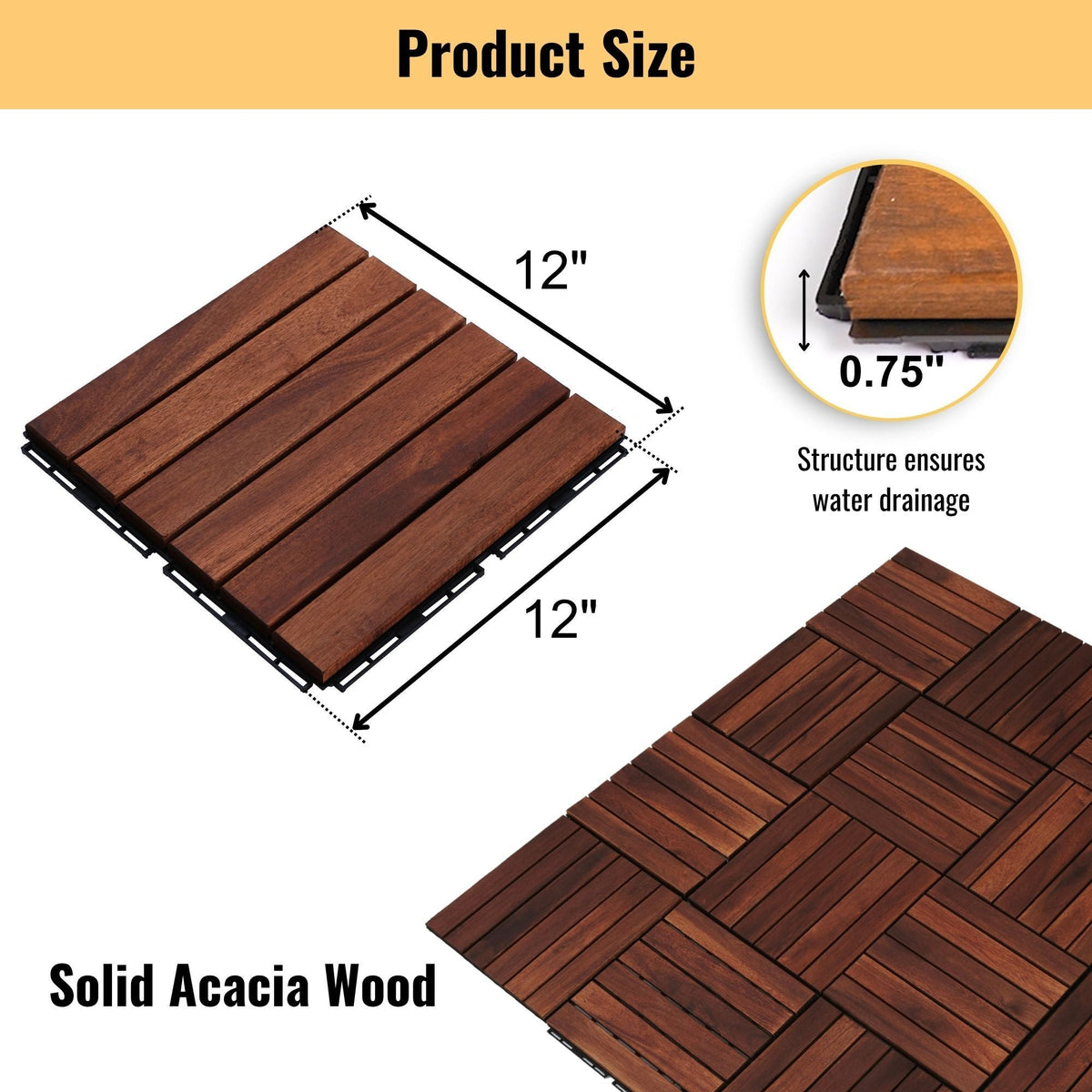 Interlocking Deck Tiles Striped Pattern Waterproof Brown, photo 8 of 19