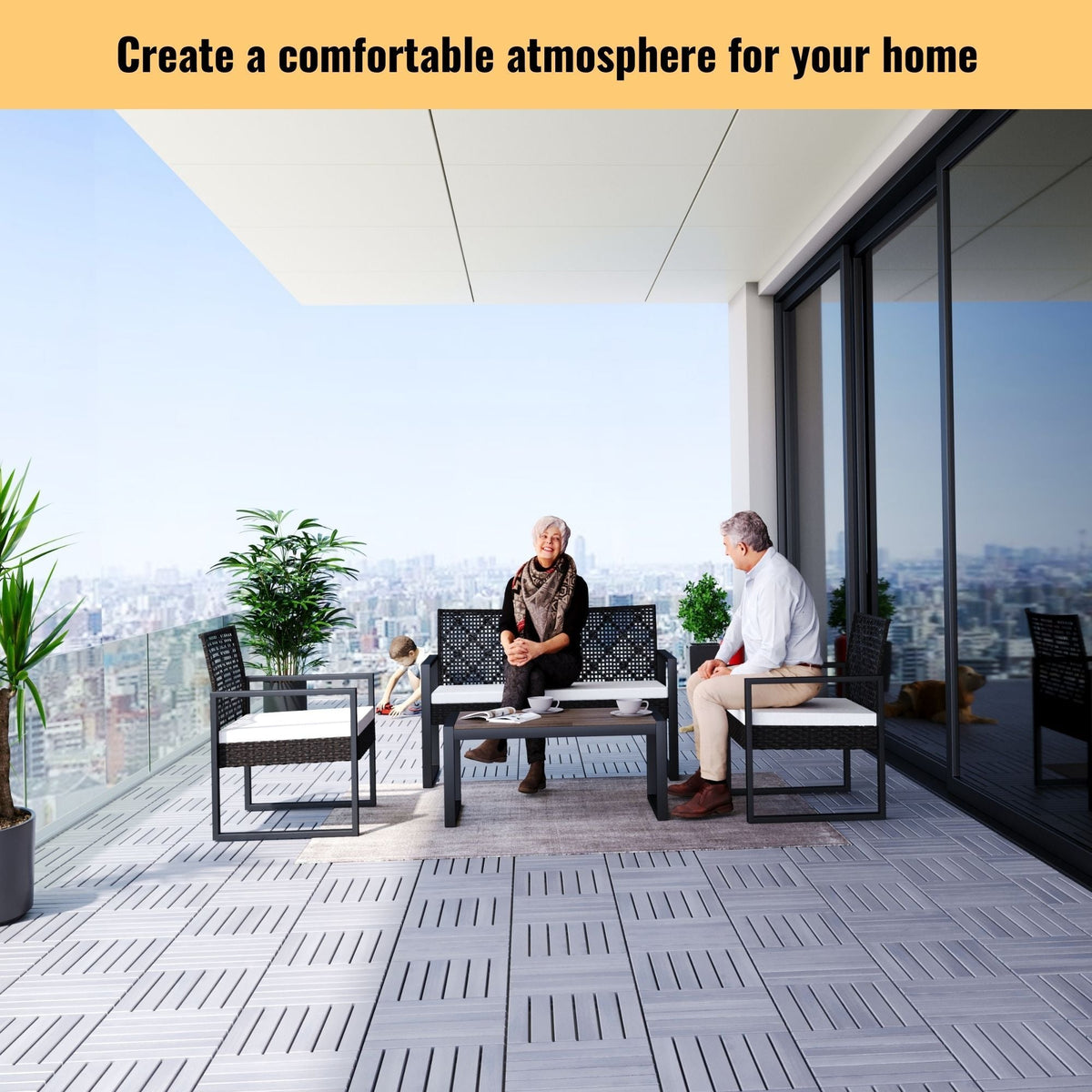 Interlocking Deck Tiles Striped Pattern Waterproof Brown, photo 9 of 19