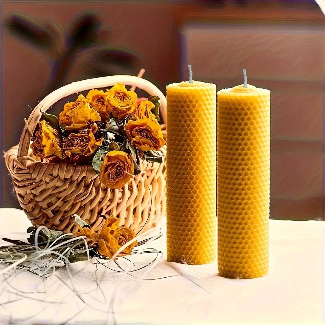 Beeswax Candles with Dried Flowers, Multicolor 4 Piece Oval Set by House Of Avana